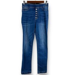 Coco + Carmen Women's M Pull On Jeans Faux Button Fly Stretchy Blue Denim Slim L